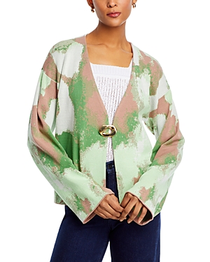 Shop Misook Printed Bell Sleeve Jacket In Clover/green