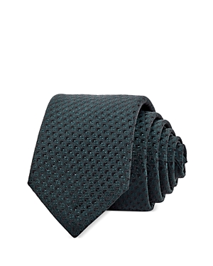 Hugo Boss Micro Cube Silk Blend Skinny Tie In Dark Green