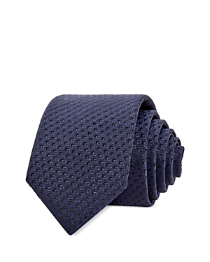 Hugo Boss Micro Cube Silk Blend Skinny Tie In Dark Blue