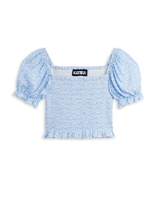 KatieJnyc Girls' Marlee Smocked Floral Puff Sleeve Top - Big Kid