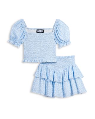 KatieJnyc - Girls' Marlee Smocked Puff Sleeve Top & Brooke Smocked Ruffle Skirt - Big Kid