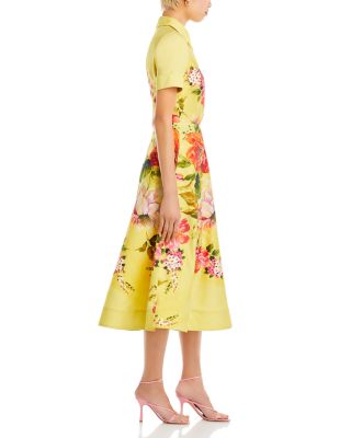 Bold Floral Print Shirt Midi Dress