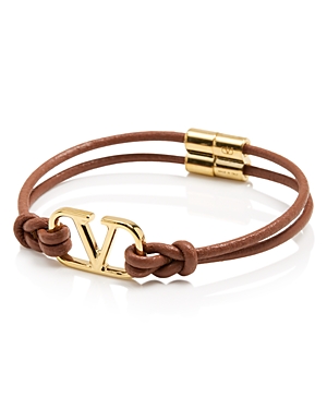 Shop Valentino V Logo Leather Bracelet In Saddle