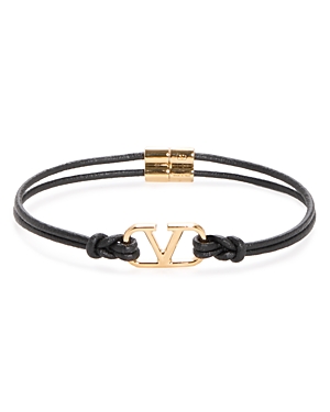 Shop Valentino V Logo Leather Bracelet In Black