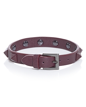 Shop Valentino Studded Leather Bracelet In Rubin