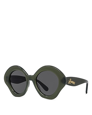 Shop Loewe Curvy Geometric Sunglasses, 49mm In Green/gray Solid