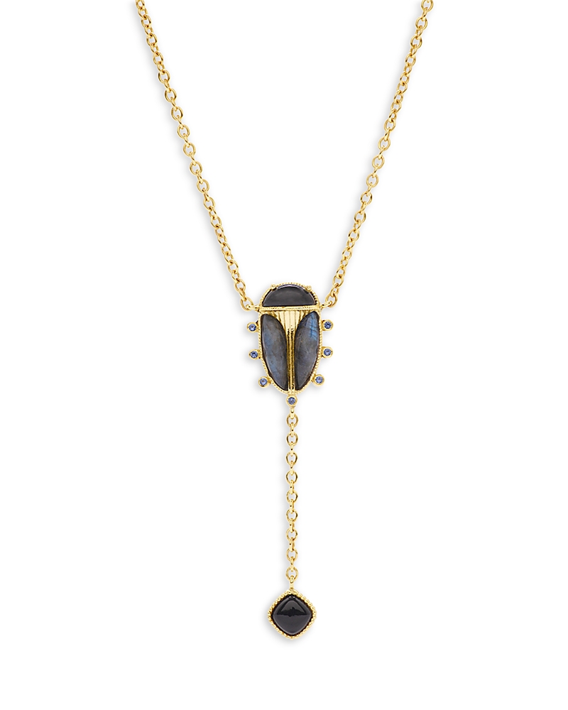 Capucine De Wulf Scarab Labradorite Lariat Necklace In 18k Gold Plated, 18 In Blue/gold