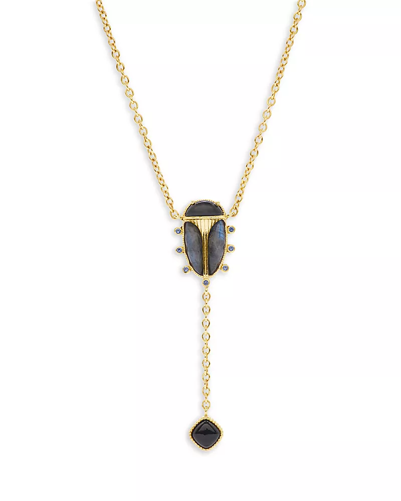 Capucine De Wulf Scarab Labradorite Lariat Necklace in 18K Gold Plated, 18