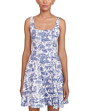Staud Wells Floral Midi Dress In Blue