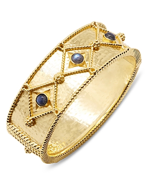 Victoria Labradorite Hinged Bangle Bracelet in 18K Gold Plated