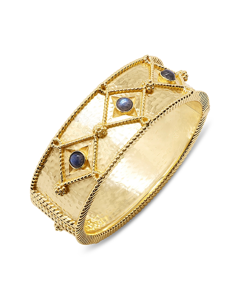 Capucine De Wulf Victoria Labradorite Hinged Bangle Bracelet In 18k Gold Plated In Blue/gold