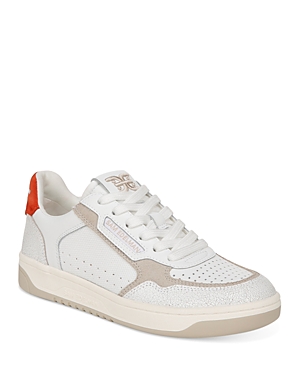 Shop Sam Edelman Women's Harper Brown Accent Sneakers In White/light Stone/tigerlily