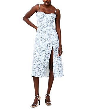 Shop French Connection Camille Sleeveless Midi Dress In Summer White/blue