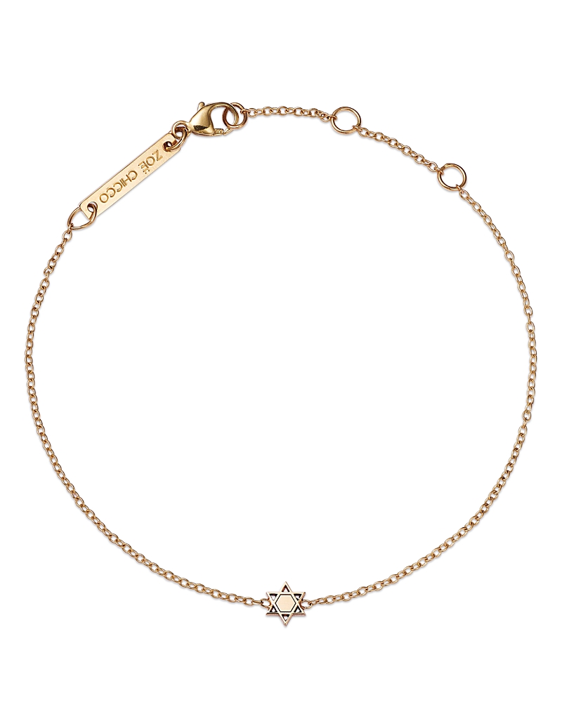 Zoë Chicco 14k Yellow Gold Itty Bitty Symbols Star Of David Disc Chain Bracelet In Gold