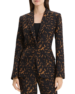 Theory Staple Tortoise-print Slim Crepe Blazer In Dark Bright
