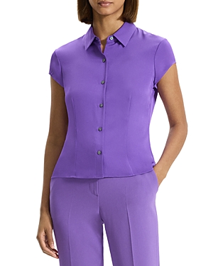 Theory Silk Cap Sleeve Shirt In Bright Peony