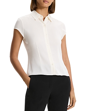 Shop Theory Silk Cap Sleeve Shirt In Ivory