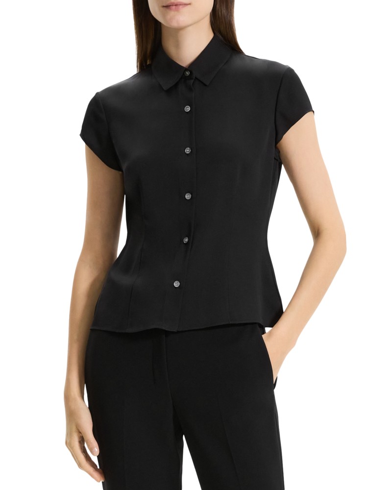 Theory Silk Cap Sleeve Shirt in Black