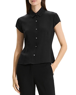 Shop Theory Silk Cap Sleeve Shirt In Black