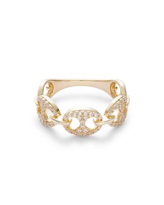 Diamond Pav&eacute; Mariner Link Ring in 14K Yellow Gold, 0.30 tcw