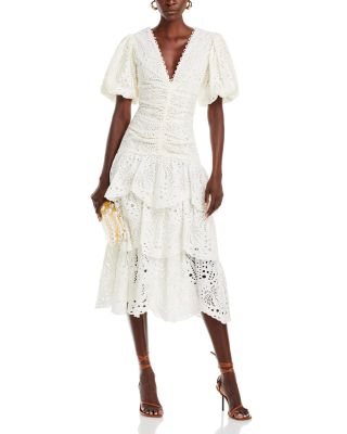 FARM Rio Eyelet Puff Sleeve Midi Dress Bloomingdale's