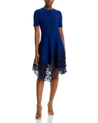 Oscar de la Renta Gardenia Floral Lace Trim Short Sleeve Dress |  Bloomingdale's Women