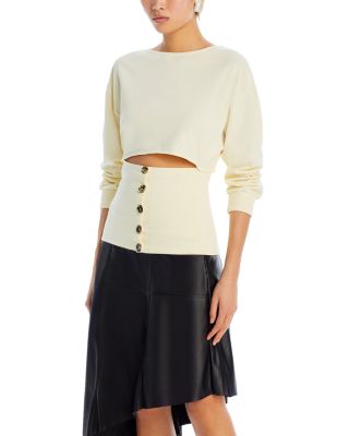 A.W.A.K.E. MODE - Cutout Button Front Jersey Sweatshirt