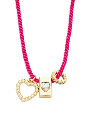 Aqua Mixed Heart Multi Charm Cord Pendant Necklace In 14k Gold Plated, 16-18 - 100% Exclusive In Pink/gold