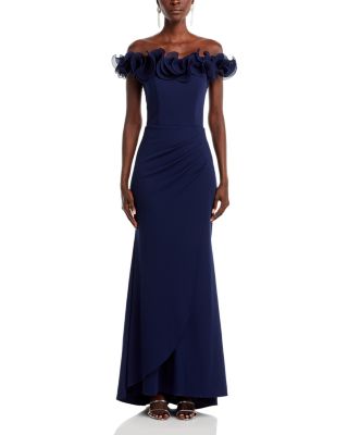Ruffled Neck Evening Gown-Exclusive