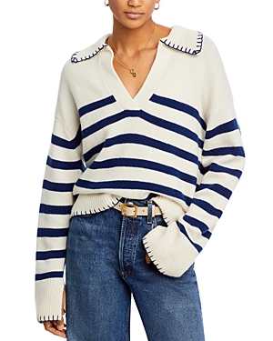 Rails Athena Collared V-neck Sweater In Ivory Navy