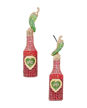 Shop Baublebar Feeling Saucy Pave Hot Sauce Bottle Drop Earrings In Gold Tone In Red/green
