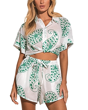 Printed Button Front Swim Cover Up Shirt