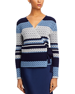 Shop Nancy Yang Wrap Style Cardigan Sweater In Navy