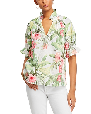 Shop Tommy Bahama Daybreak Hibiscus Linen Top In White
