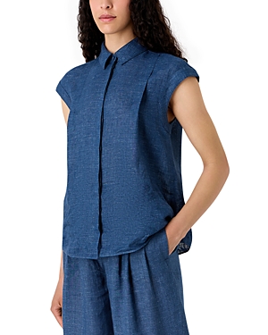 Emporio Armani Linen Blend Cap Sleeve Shirt In Fancy Blue