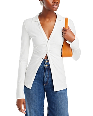 Shop Derek Lam 10 Crosby Chandler Ribbed Button Down Top In White
