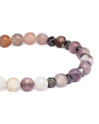 Matte Boswana Agate & Burnished Silver Beaded Bracelet