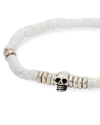 Shell & Sterling Silver Beaded Skull Bracelet