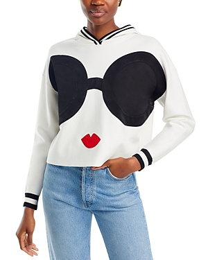 Shop Alice And Olivia Oscar Staceface Hoodie In Soft White