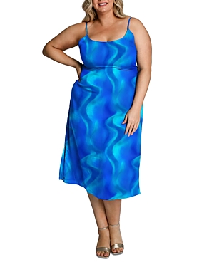 Dani Marie Yasameen Printed Slip Dress In Sea Wave