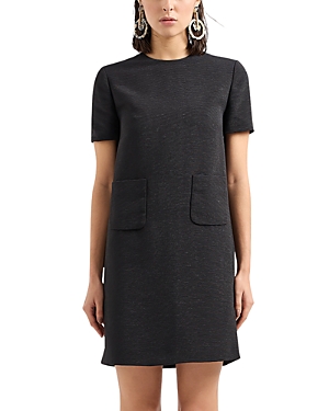 Shop Emporio Armani Crewneck Short Sleeve Tunic Dress In Solid Black