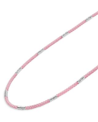 Sterling Silver Pink Caviar Pink Ceramic Bead Collar Necklace, 18"