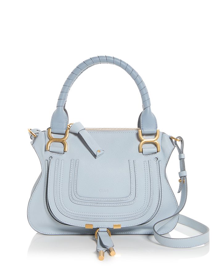 Shop Chloé Marcie Small Leather Satchel In Graceful Blue