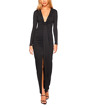 Shop Susana Monaco Ruched Draped Long Sleeve Maxi Dress In Black