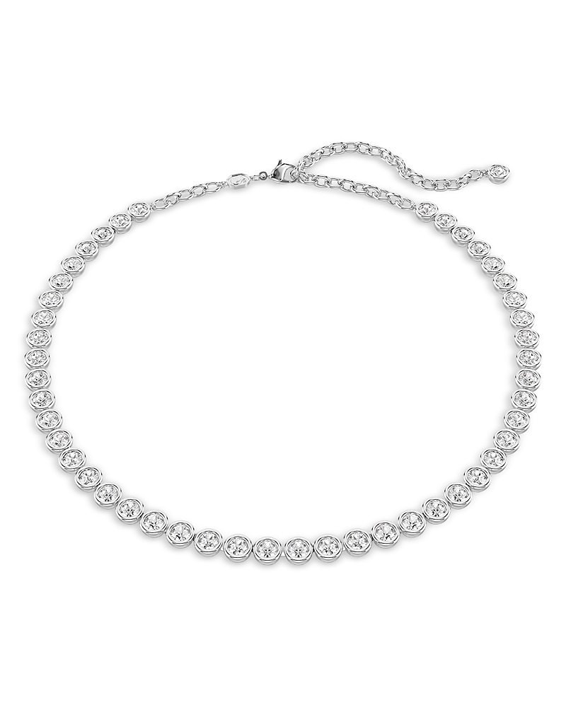 Swarovski Round Cut, White, Rhodium Plated Imber Tennis Necklace In Silver