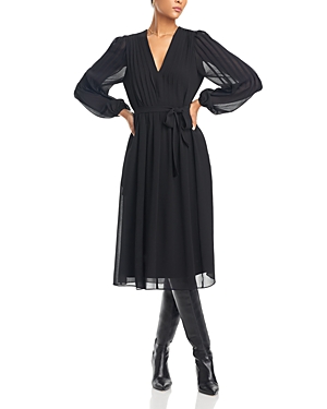 Shop Kobi Halperin Tatum Pintucked V Neck Midi Dress In Black