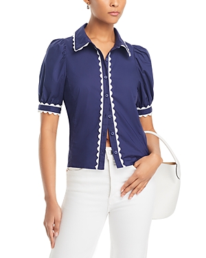 Shop Stellah Button Front Cotton Top In Navy