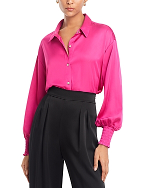 Shop Status By Chenault Satin Blouson Sleeve Blouse In Pink