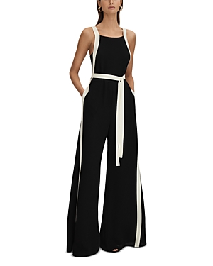 Shop Reiss Salma Color Blocked Jumpsuit In Black/white