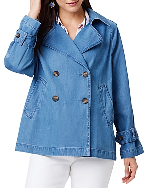 Shop Nic + Zoe Nic+zoe Denim Femme Cropped Cotton Trench Coat In Mid Wash